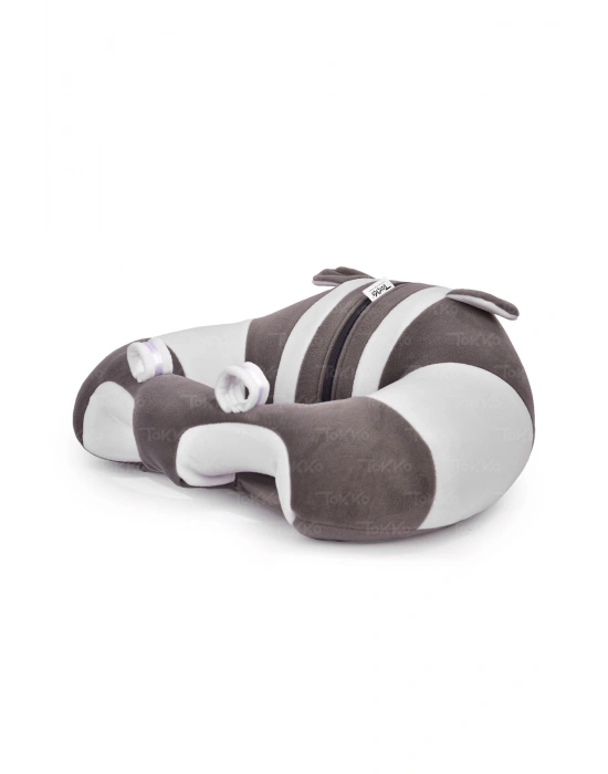 Elyaf Dolgu Bebek Oturma Destek Minderi - Devrilmez Bebek Koltuğu - Büyük Bebek Oturağı Gri Beyaz