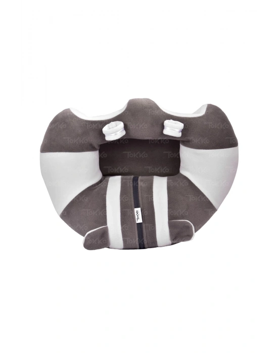 Elyaf Dolgu Bebek Oturma Destek Minderi - Devrilmez Bebek Koltuğu - Büyük Bebek Oturağı Gri Beyaz