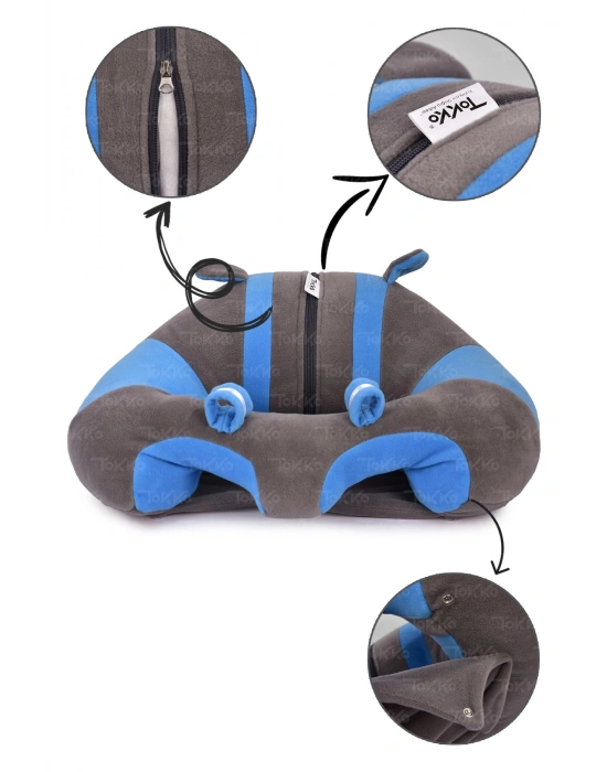 Elyaf Dolgu Bebek Oturma Destek Minderi - Devrilmez Bebek Koltuğu - Büyük Bebek Oturağı Gri Mavi
