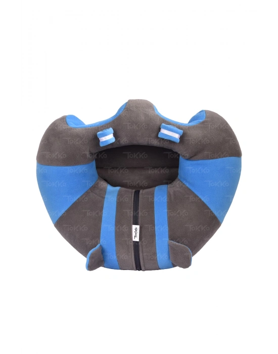 Elyaf Dolgu Bebek Oturma Destek Minderi - Devrilmez Bebek Koltuğu - Büyük Bebek Oturağı Gri Mavi