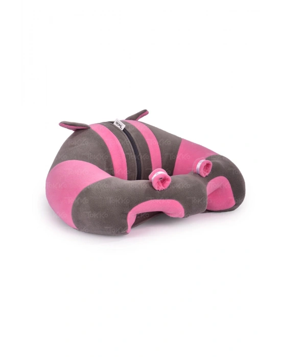 Elyaf Dolgu Bebek Oturma Destek Minderi - Devrilmez Bebek Koltuğu - Büyük Bebek Oturağı Gri Pembe