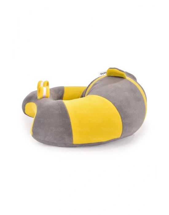 Elyaf Dolgu Bebek Oturma Destek Minderi - Devrilmez Bebek Koltuğu - Büyük Bebek Oturağı Gri Sarı