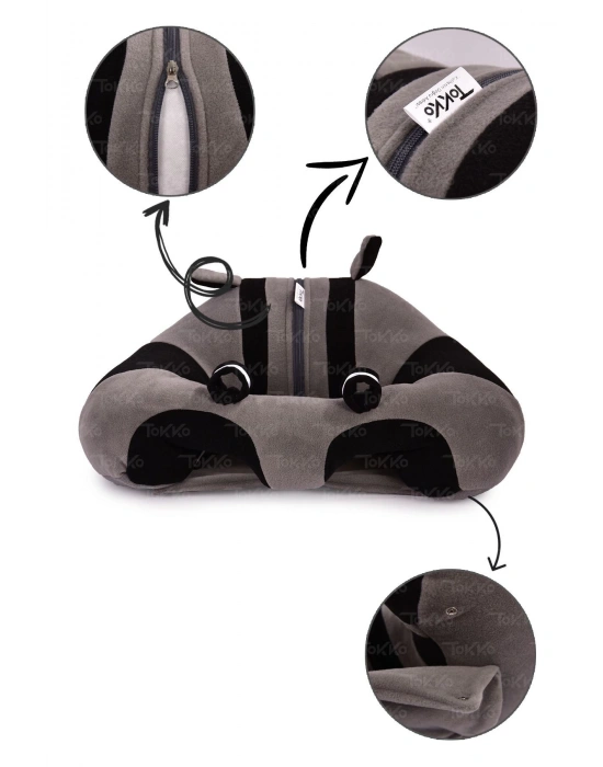 Elyaf Dolgu Bebek Oturma Destek Minderi - Devrilmez Bebek Koltuğu - Büyük Bebek Oturağı Gri Siyah