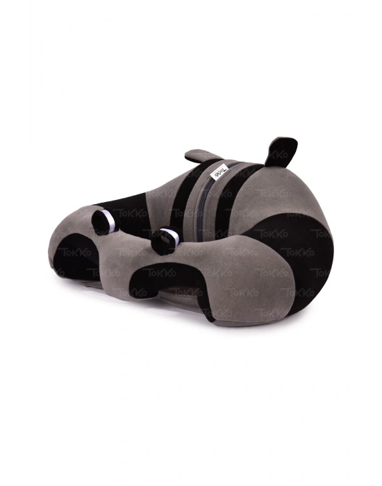 Elyaf Dolgu Bebek Oturma Destek Minderi - Devrilmez Bebek Koltuğu - Büyük Bebek Oturağı Gri Siyah