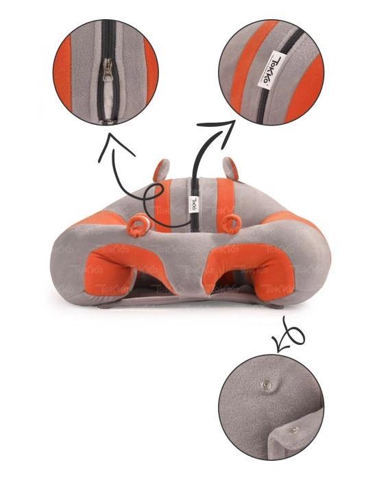 Elyaf Dolgu Bebek Oturma Destek Minderi - Devrilmez Bebek Koltuğu - Büyük Bebek Oturağı Gri Turuncu