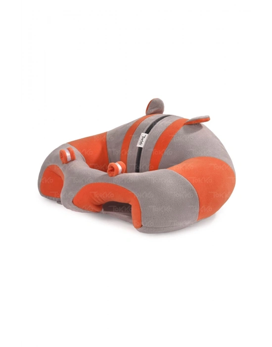 Elyaf Dolgu Bebek Oturma Destek Minderi - Devrilmez Bebek Koltuğu - Büyük Bebek Oturağı Gri Turuncu