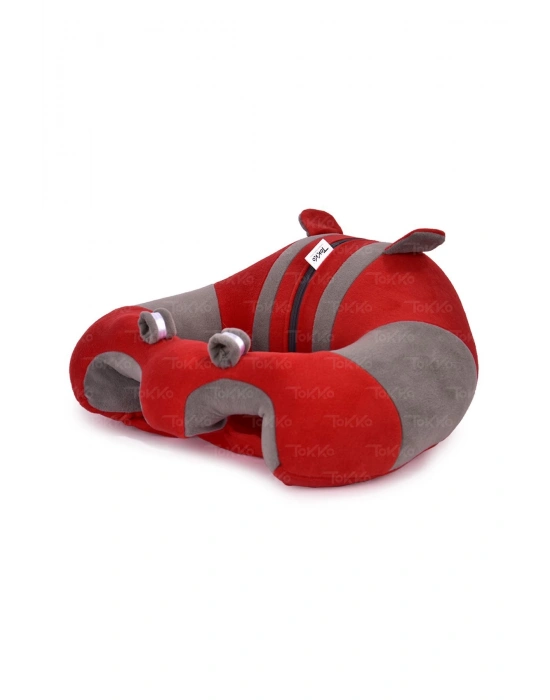 Elyaf Dolgu Bebek Oturma Destek Minderi - Devrilmez Bebek Koltuğu - Büyük Bebek Oturağı Kırmızı Gri