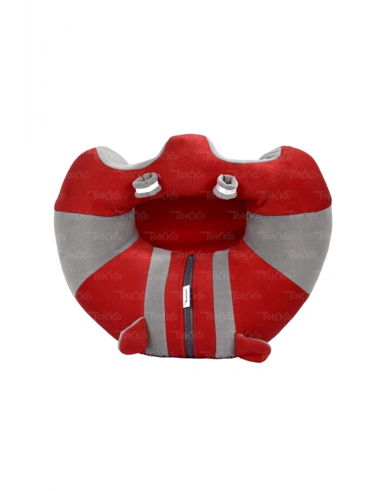 Elyaf Dolgu Bebek Oturma Destek Minderi - Devrilmez Bebek Koltuğu - Büyük Bebek Oturağı Kırmızı Gri