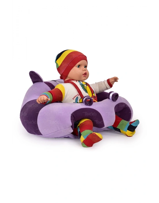 Elyaf Dolgu Bebek Oturma Destek Minderi - Devrilmez Bebek Koltuğu - Büyük Bebek Oturağı Lila Mor