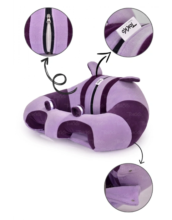 Elyaf Dolgu Bebek Oturma Destek Minderi - Devrilmez Bebek Koltuğu - Büyük Bebek Oturağı Lila Mor