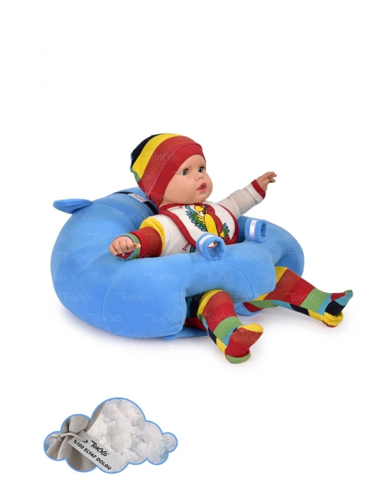 Elyaf Dolgu Bebek Oturma Destek Minderi - Devrilmez Bebek Koltuğu - Büyük Bebek Oturağı Mavi