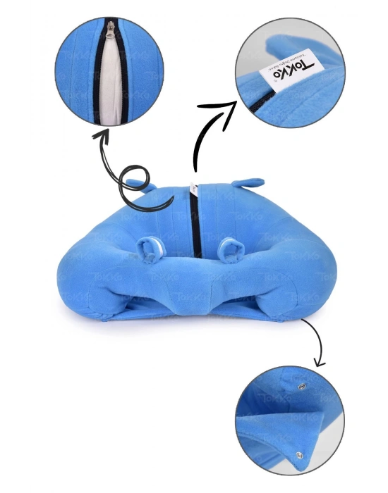Elyaf Dolgu Bebek Oturma Destek Minderi - Devrilmez Bebek Koltuğu - Büyük Bebek Oturağı Mavi