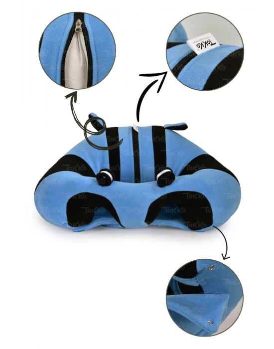 Elyaf Dolgu Bebek Oturma Destek Minderi - Devrilmez Bebek Koltuğu - Büyük Bebek Oturağı Mavi Siyah