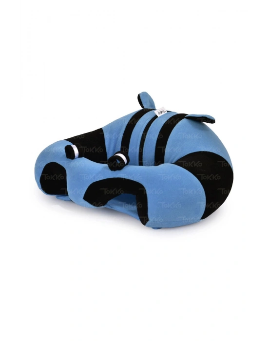 Elyaf Dolgu Bebek Oturma Destek Minderi - Devrilmez Bebek Koltuğu - Büyük Bebek Oturağı Mavi Siyah