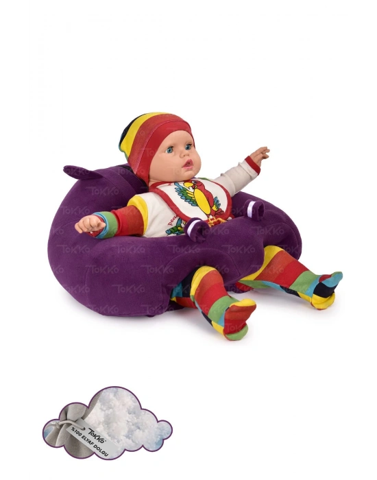 Elyaf Dolgu Bebek Oturma Destek Minderi - Devrilmez Bebek Koltuğu - Büyük Bebek Oturağı Mor