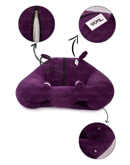 Elyaf Dolgu Bebek Oturma Destek Minderi - Devrilmez Bebek Koltuğu - Büyük Bebek Oturağı Mor