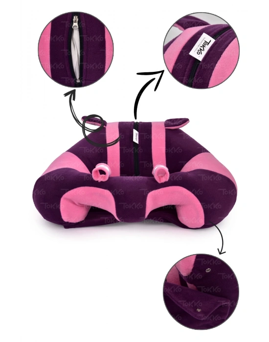 Elyaf Dolgu Bebek Oturma Destek Minderi - Devrilmez Bebek Koltuğu - Büyük Bebek Oturağı Mor Pembe