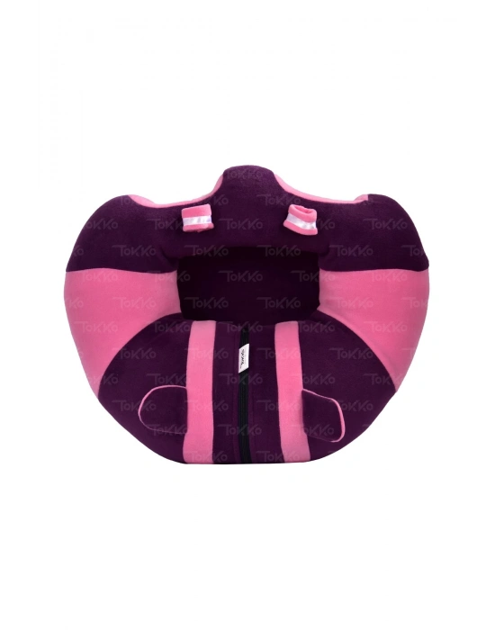 Elyaf Dolgu Bebek Oturma Destek Minderi - Devrilmez Bebek Koltuğu - Büyük Bebek Oturağı Mor Pembe