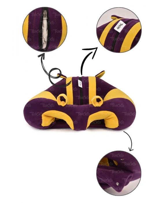 Elyaf Dolgu Bebek Oturma Destek Minderi - Devrilmez Bebek Koltuğu - Büyük Bebek Oturağı Mor Sarı