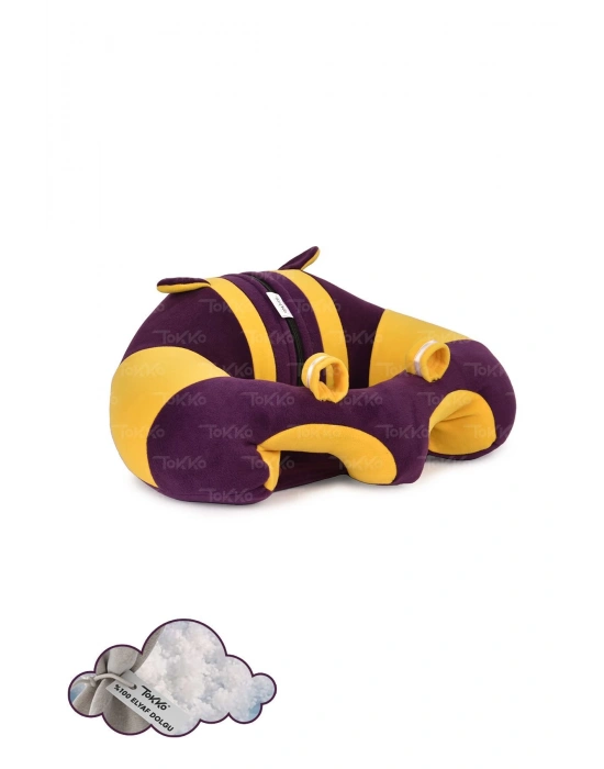 Elyaf Dolgu Bebek Oturma Destek Minderi - Devrilmez Bebek Koltuğu - Büyük Bebek Oturağı Mor Sarı