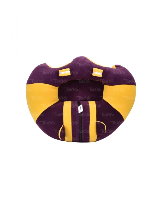 Elyaf Dolgu Bebek Oturma Destek Minderi - Devrilmez Bebek Koltuğu - Büyük Bebek Oturağı Mor Sarı