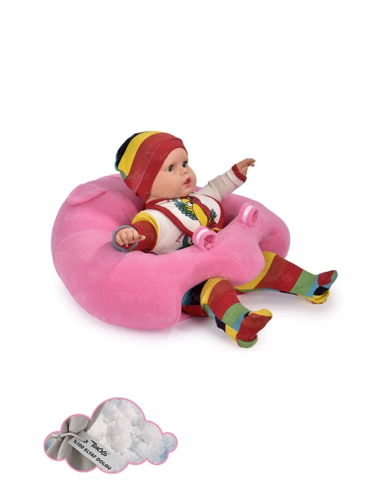 Elyaf Dolgu Bebek Oturma Destek Minderi - Devrilmez Bebek Koltuğu - Büyük Bebek Oturağı Pembe