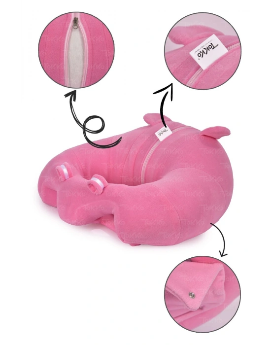 Elyaf Dolgu Bebek Oturma Destek Minderi - Devrilmez Bebek Koltuğu - Büyük Bebek Oturağı Pembe