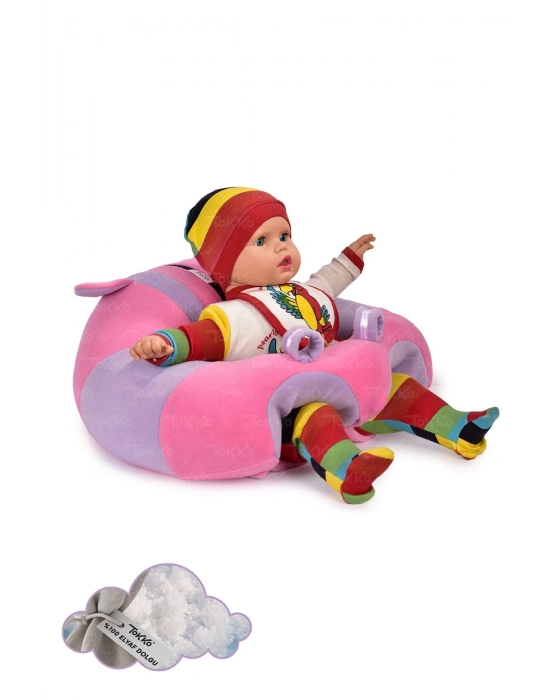 Elyaf Dolgu Bebek Oturma Destek Minderi - Devrilmez Bebek Koltuğu - Büyük Bebek Oturağı Pembe Lila