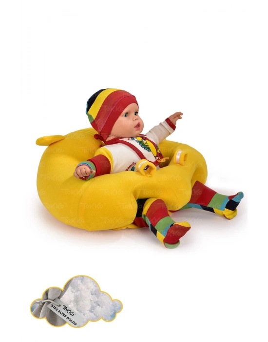 Elyaf Dolgu Bebek Oturma Destek Minderi - Devrilmez Bebek Koltuğu - Büyük Bebek Oturağı Sarı