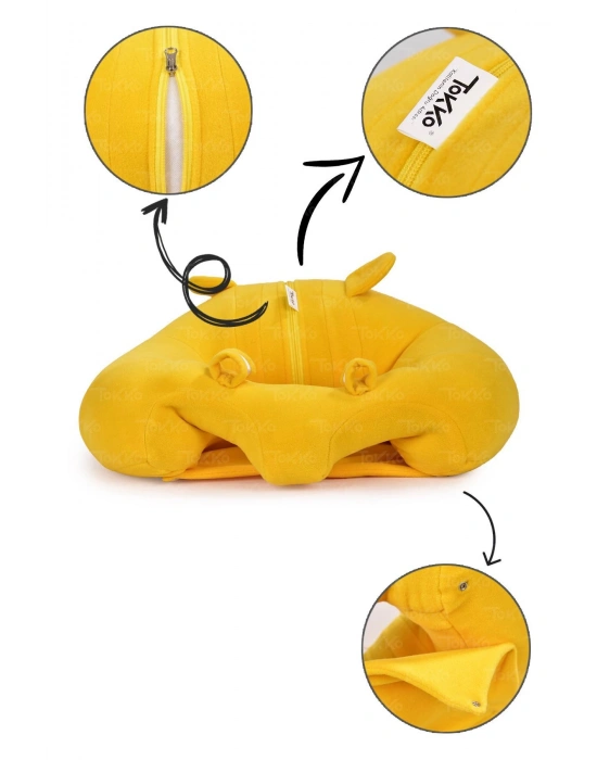 Elyaf Dolgu Bebek Oturma Destek Minderi - Devrilmez Bebek Koltuğu - Büyük Bebek Oturağı Sarı