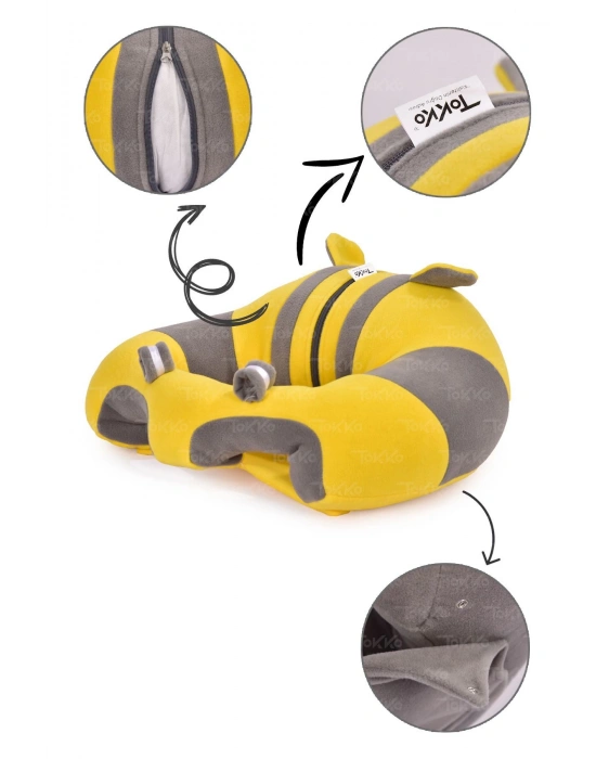 Elyaf Dolgu Bebek Oturma Destek Minderi - Devrilmez Bebek Koltuğu - Büyük Bebek Oturağı Sarı Gri