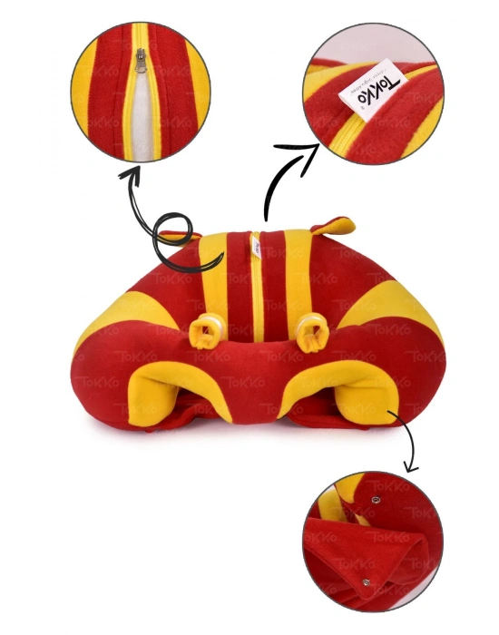 Elyaf Dolgu Bebek Oturma Destek Minderi - Devrilmez Bebek Koltuğu - Büyük Bebek Oturağı Sarı Kırmızı