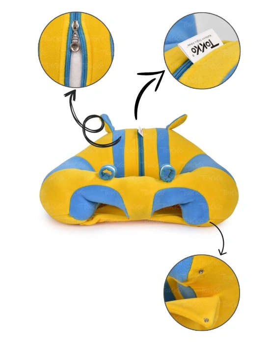 Elyaf Dolgu Bebek Oturma Destek Minderi - Devrilmez Bebek Koltuğu - Büyük Bebek Oturağı Sarı Mavi