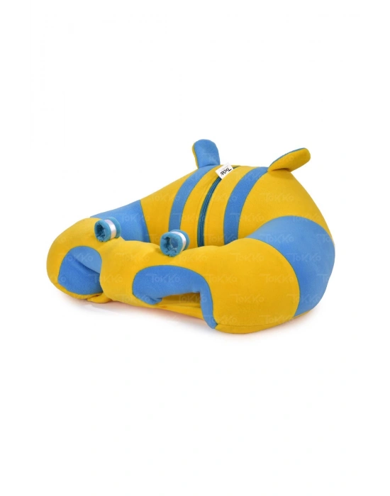 Elyaf Dolgu Bebek Oturma Destek Minderi - Devrilmez Bebek Koltuğu - Büyük Bebek Oturağı Sarı Mavi