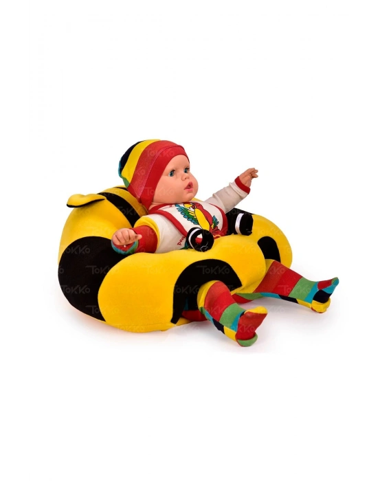 Elyaf Dolgu Bebek Oturma Destek Minderi - Devrilmez Bebek Koltuğu - Büyük Bebek Oturağı Sarı Siyah