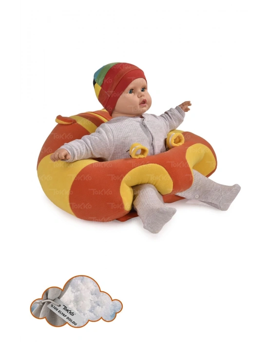 Elyaf Dolgu Bebek Oturma Destek Minderi - Devrilmez Bebek Koltuğu - Büyük Bebek Oturağı Sarı Turuncu