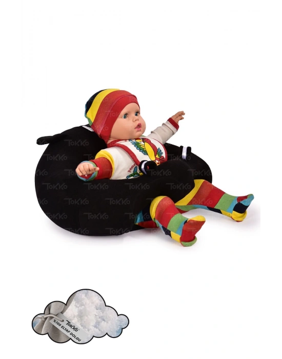 Elyaf Dolgu Bebek Oturma Destek Minderi - Devrilmez Bebek Koltuğu - Büyük Bebek Oturağı Siyah