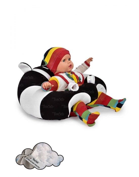 Elyaf Dolgu Bebek Oturma Destek Minderi - Devrilmez Bebek Koltuğu - Büyük Bebek Oturağı Siyah Beyaz