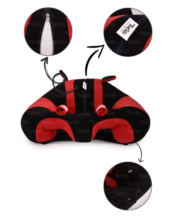 Elyaf Dolgu Bebek Oturma Destek Minderi- Devrilmez Bebek Koltuğu - Büyük Bebek Oturağı Siyah Kırmızı