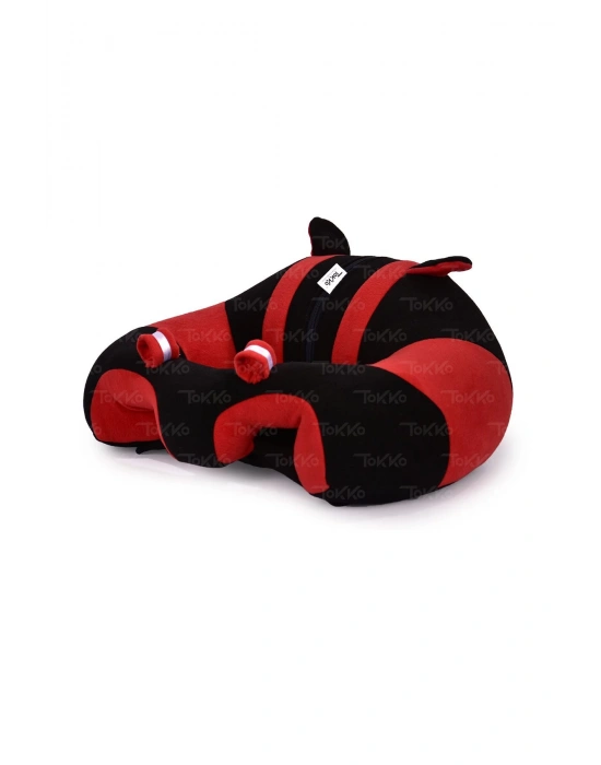 Elyaf Dolgu Bebek Oturma Destek Minderi- Devrilmez Bebek Koltuğu - Büyük Bebek Oturağı Siyah Kırmızı