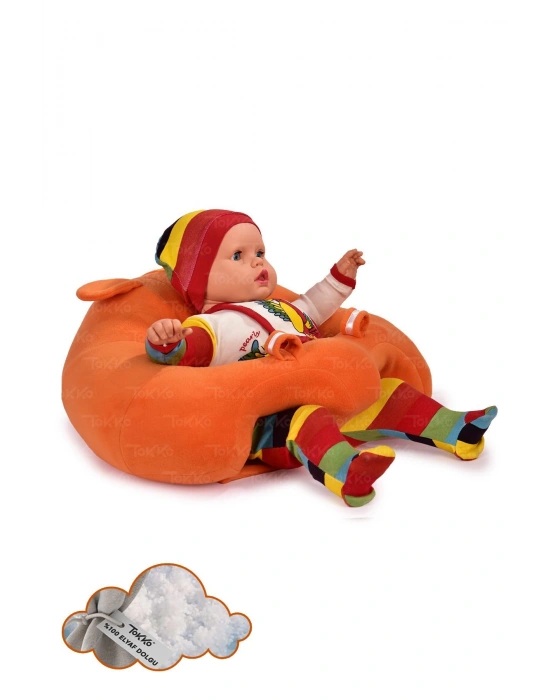 Elyaf Dolgu Bebek Oturma Destek Minderi - Devrilmez Bebek Koltuğu - Büyük Bebek Oturağı Turuncu