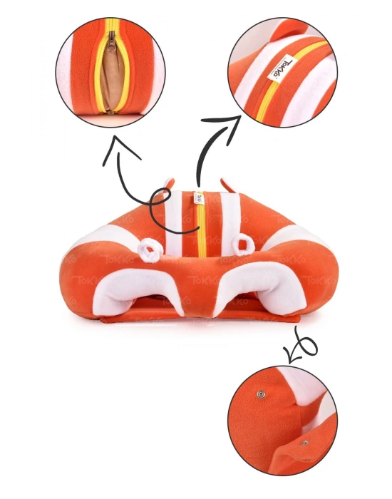 Elyaf Dolgu Bebek Oturma Destek Minderi -Devrilmez Bebek Koltuğu - Büyük Bebek Oturağı Turuncu Beyaz