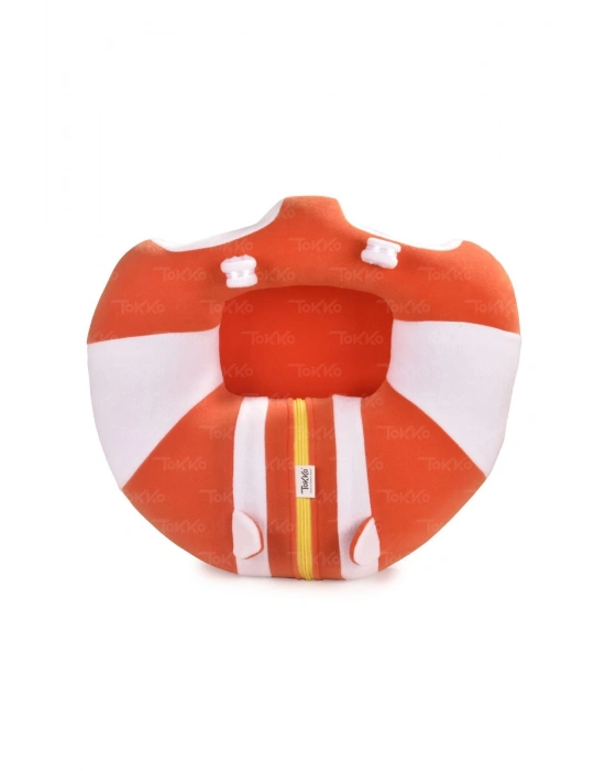 Elyaf Dolgu Bebek Oturma Destek Minderi -Devrilmez Bebek Koltuğu - Büyük Bebek Oturağı Turuncu Beyaz