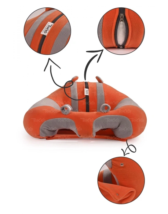 Elyaf Dolgu Bebek Oturma Destek Minderi - Devrilmez Bebek Koltuğu - Büyük Bebek Oturağı Turuncu Gri