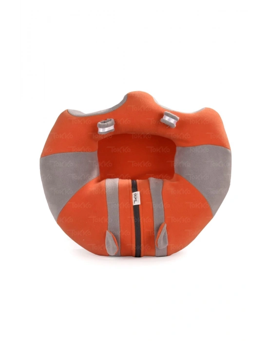 Elyaf Dolgu Bebek Oturma Destek Minderi - Devrilmez Bebek Koltuğu - Büyük Bebek Oturağı Turuncu Gri