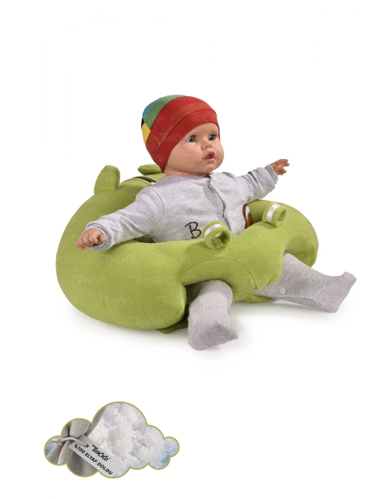 Elyaf Dolgu Bebek Oturma Destek Minderi - Devrilmez Bebek Koltuğu - Büyük Bebek Oturağı Yeşil