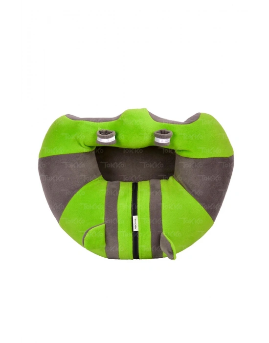 Elyaf Dolgu Bebek Oturma Destek Minderi - Devrilmez Bebek Koltuğu - Büyük Bebek Oturağı Yeşil Gri
