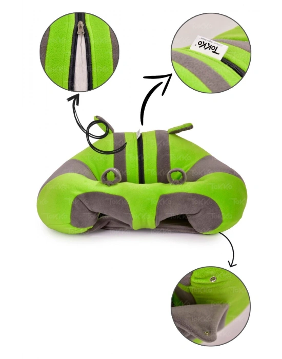 Elyaf Dolgu Bebek Oturma Destek Minderi - Devrilmez Bebek Koltuğu - Büyük Bebek Oturağı Yeşil Gri