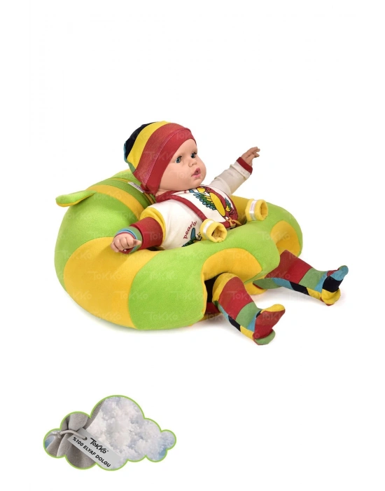 Elyaf Dolgu Bebek Oturma Destek Minderi - Devrilmez Bebek Koltuğu - Büyük Bebek Oturağı Yeşil Sarı