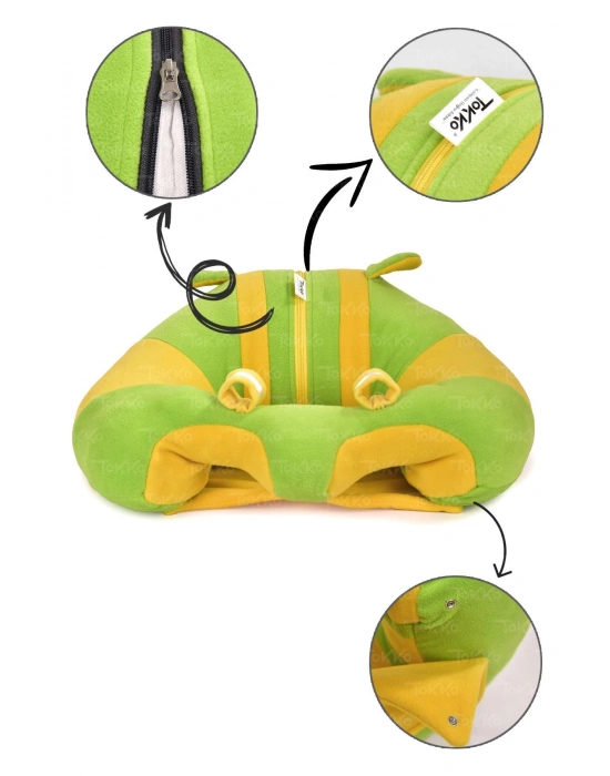 Elyaf Dolgu Bebek Oturma Destek Minderi - Devrilmez Bebek Koltuğu - Büyük Bebek Oturağı Yeşil Sarı